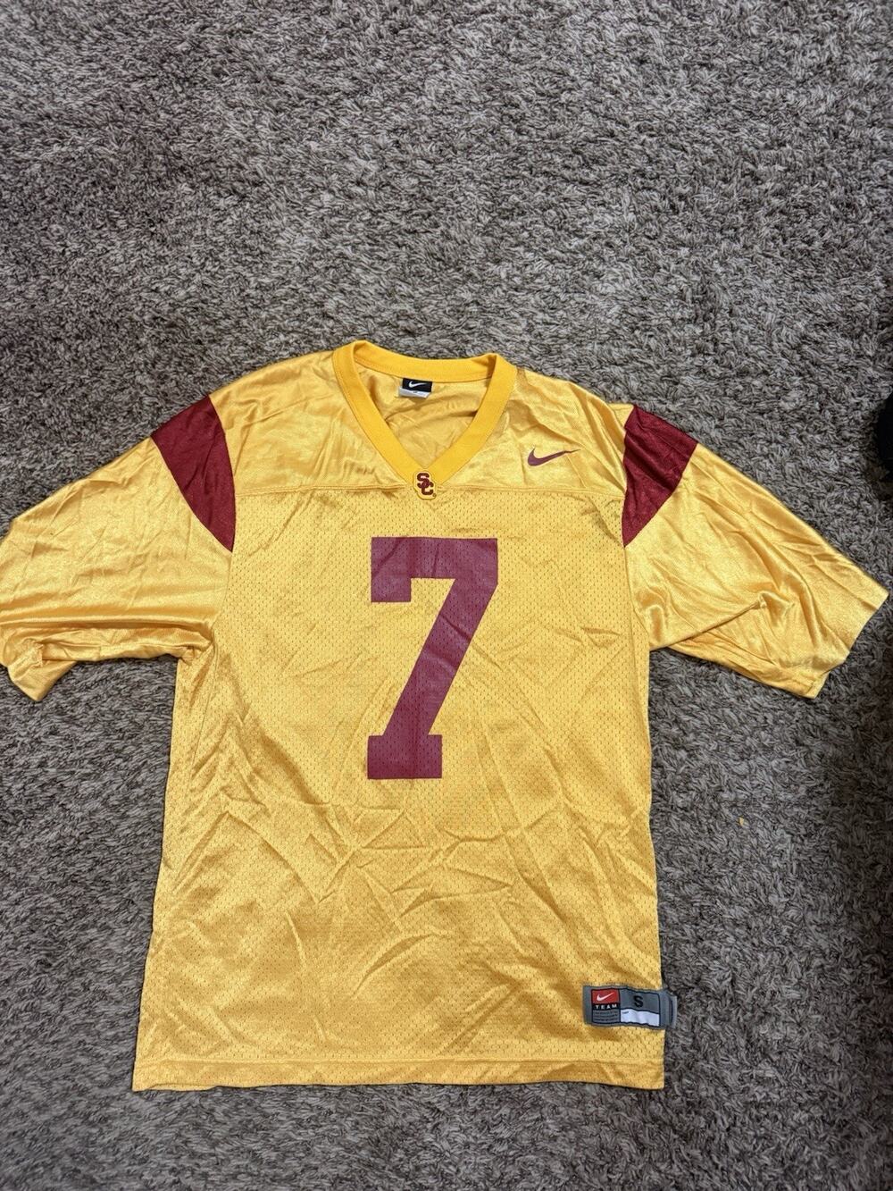 Vintage USC Trojans Jersey Mens small Red Yellow NCAA Football Nike Team #7 Mesh